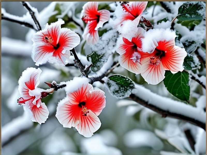 Winter Branch Tying to Protect Tall Hibiscus From Snow