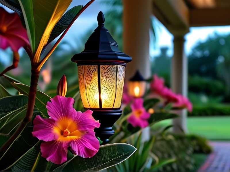 Outdoor Lighting Placement Near Hibiscus Flower Bushes