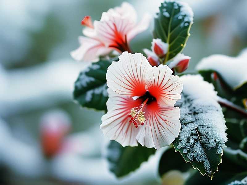Gentle Winter Brushing to Remove Snow From Hibiscus