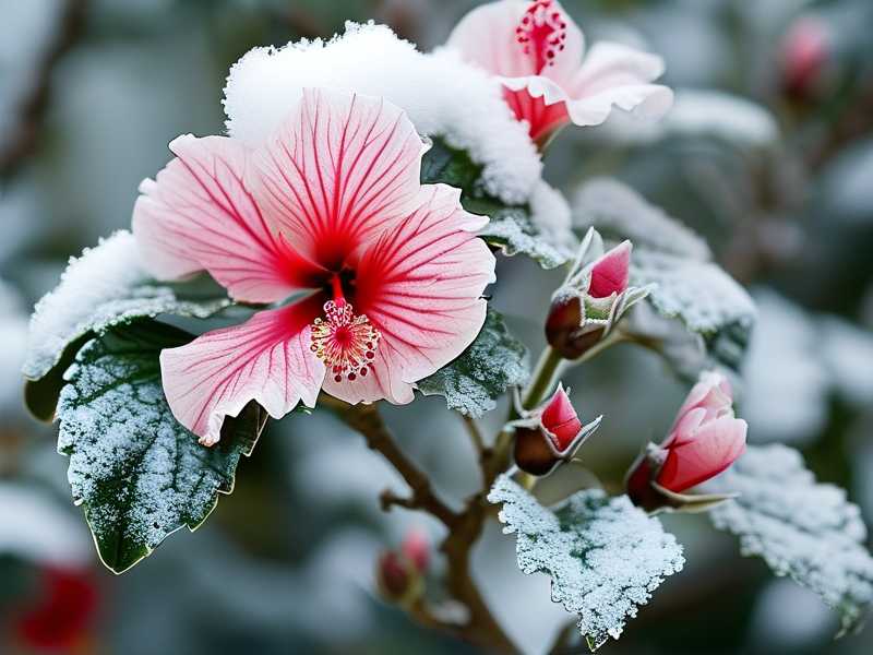 Gentle Winter Brushing to Remove Snow From Hibiscus(1) Gentle Winter Brushing to Remove Snow From Hibiscus(1)